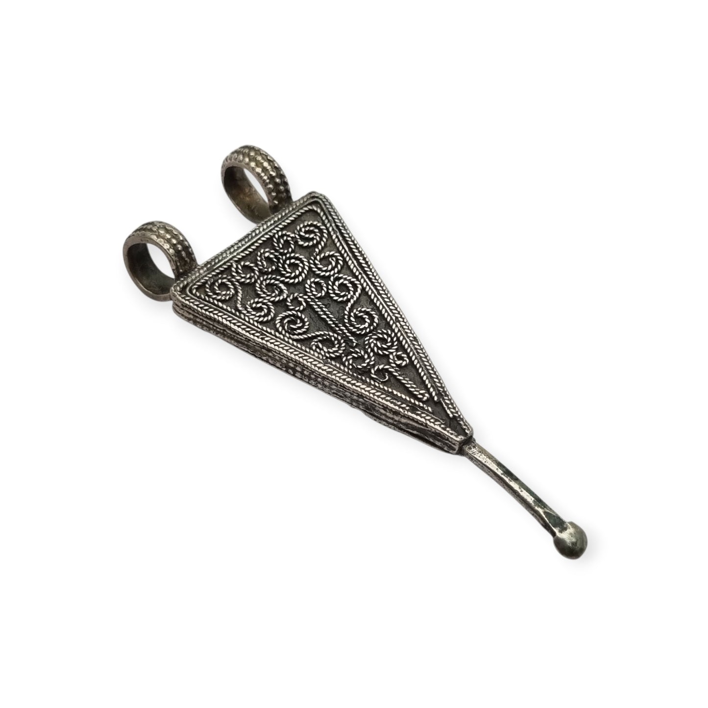 Colgante amuleto cuchara boho-étnico de plata, limpieza de oídos etíope, hecho a mano.