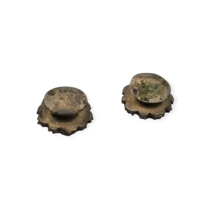 Edwardian silver shirt studs with opalescent glass and rhinestone, circa 1900