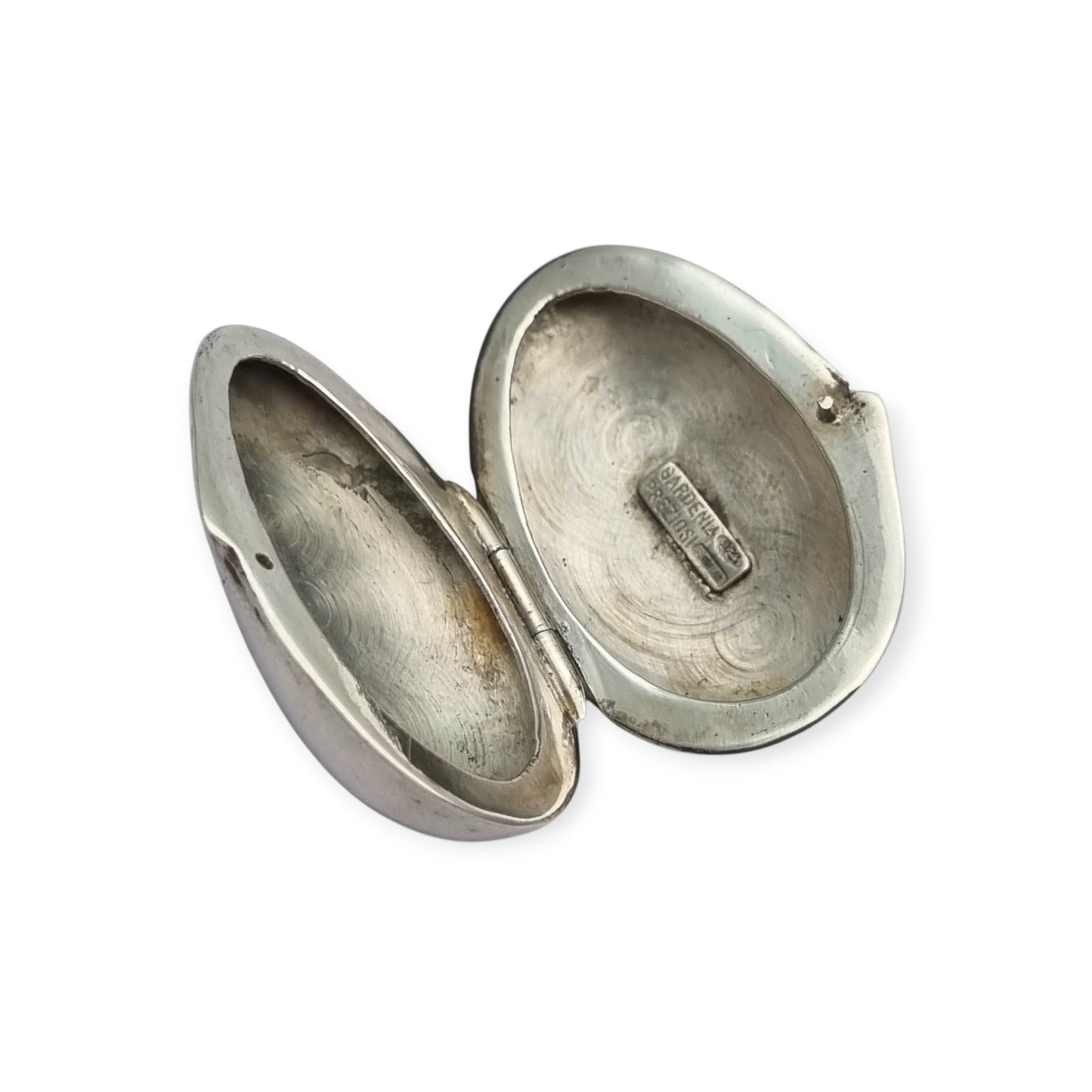 Caja de plata 925 Gardenia Preziosi Italia, diseño ovalado pulido, siglo XX