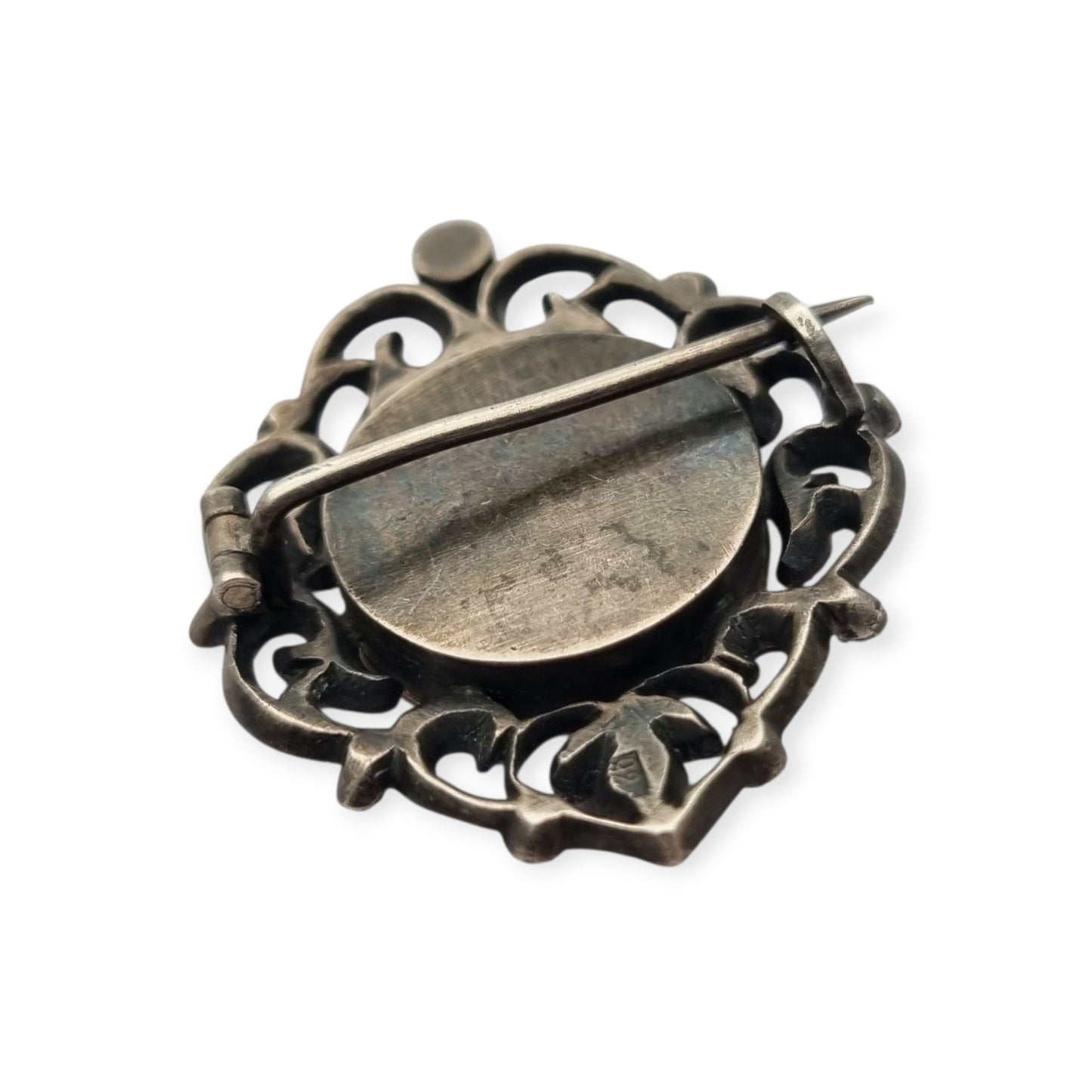 Victorian silver brooch with gold accents, painted miniature, and gemstones, France 1890-1900