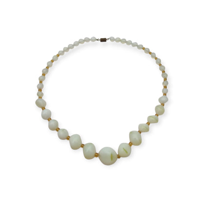 Vintage Opaline Glass Beaded Graduated Iridescent Necklace, Mid Century 1950s-1960s