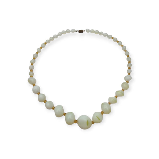 Vintage Opaline Glass Beaded Graduated Iridescent Necklace, Mid Century 1950s-1960s