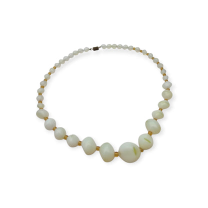 Vintage Opaline Glass Beaded Graduated Iridescent Necklace, Mid Century 1950s-1960s
