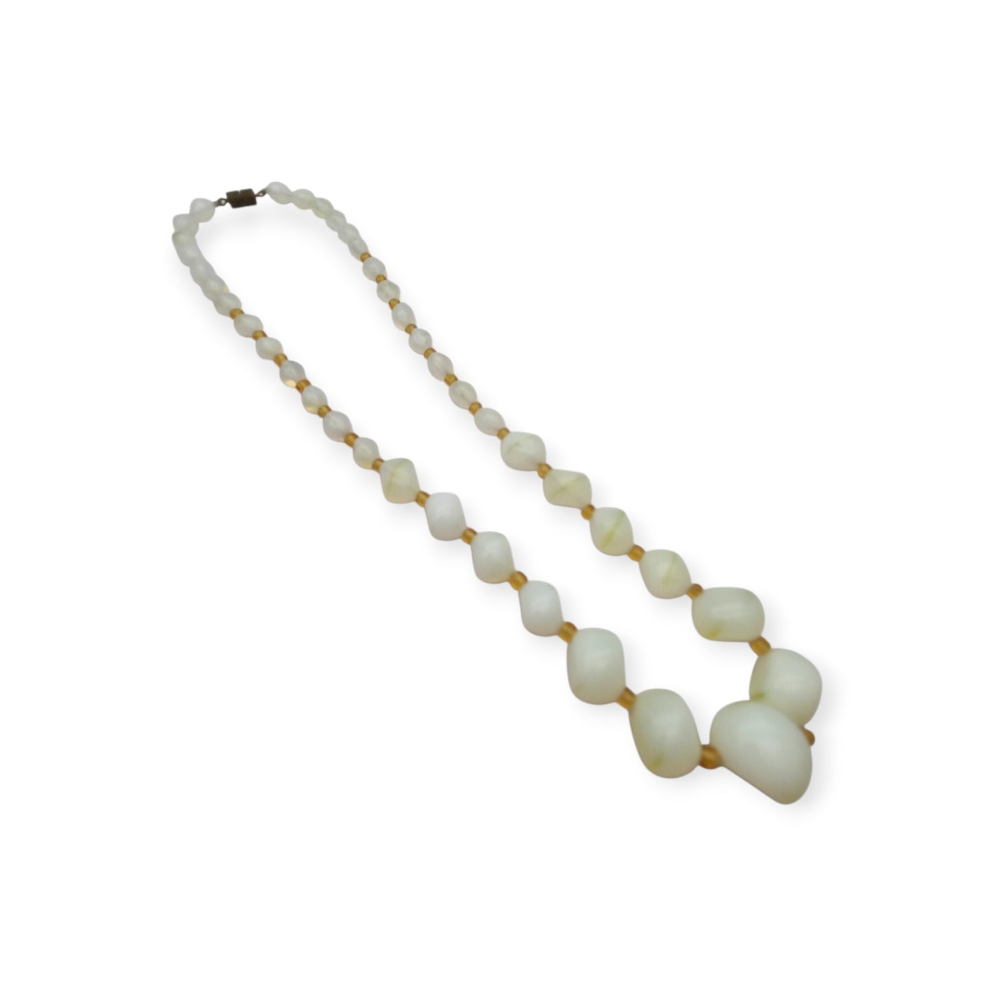 Vintage Opaline Glass Beaded Graduated Iridescent Necklace, Mid Century 1950s-1960s