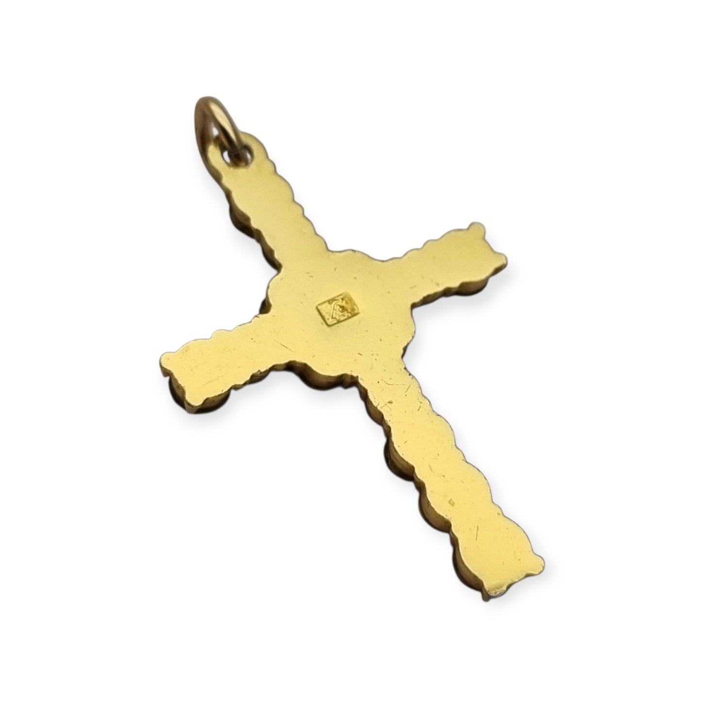 Vintage cross with garnet rhinestones and gold-tone metal religious style circa 1950