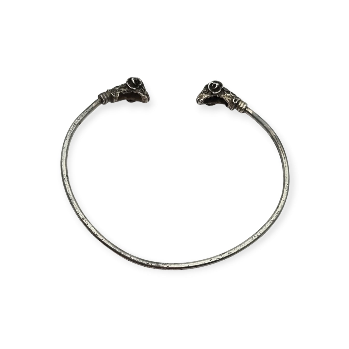 Vintage Boho 925 Silver Mexican Ram Heads Adjustable Bracelet 80s