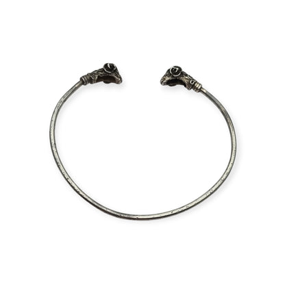 Vintage Boho 925 Silver Mexican Ram Heads Adjustable Bracelet 80s