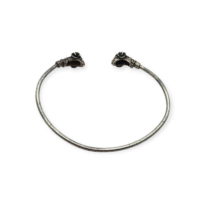 Vintage Boho 925 Silver Mexican Ram Heads Adjustable Bracelet 80s