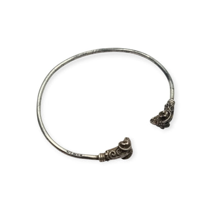 Vintage Boho 925 Silver Mexican Ram Heads Adjustable Bracelet 80s