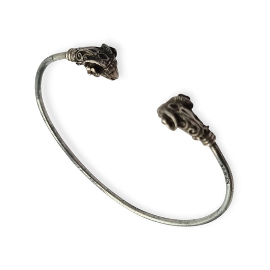Brazalete vintage boho plata 925 México cabezas de carnero ajustable años 80