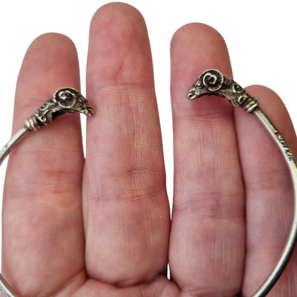 Vintage Boho 925 Silver Mexican Ram Heads Adjustable Bracelet 80s