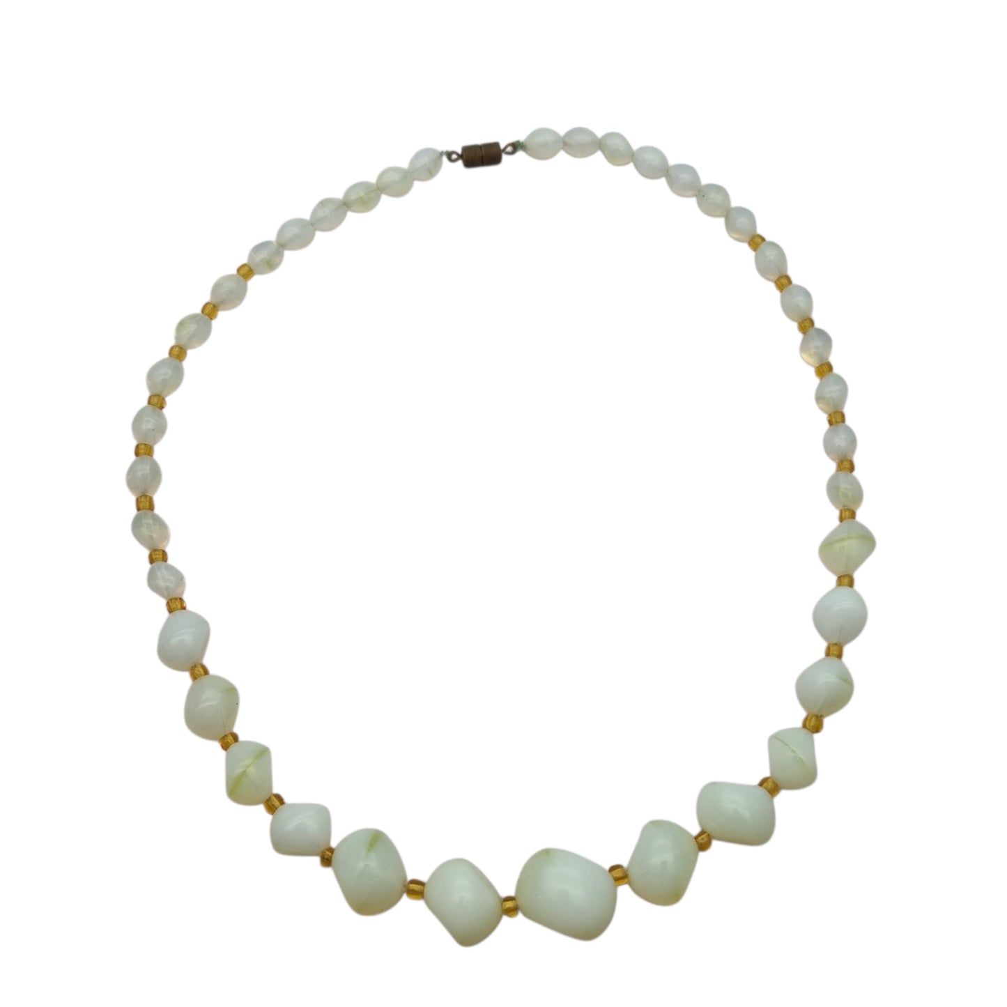 Vintage Opaline Glass Beaded Graduated Iridescent Necklace, Mid Century 1950s-1960s