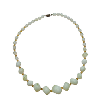 Vintage Opaline Glass Beaded Graduated Iridescent Necklace, Mid Century 1950s-1960s
