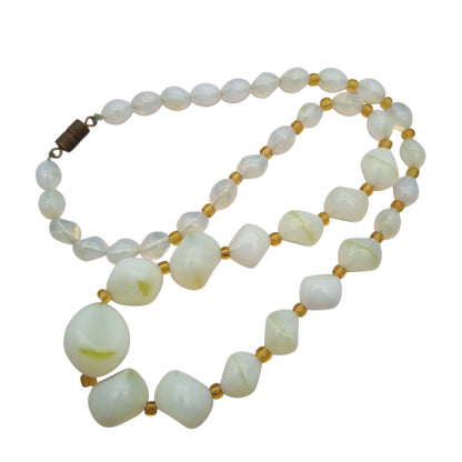 Vintage Opaline Glass Beaded Graduated Iridescent Necklace, Mid Century 1950s-1960s