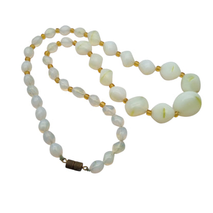 Vintage Opaline Glass Beaded Graduated Iridescent Necklace, Mid Century 1950s-1960s