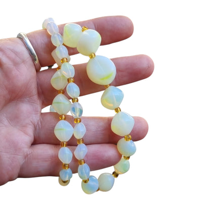Vintage Opaline Glass Beaded Graduated Iridescent Necklace, Mid Century 1950s-1960s