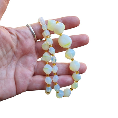 Vintage Opaline Glass Beaded Graduated Iridescent Necklace, Mid Century 1950s-1960s