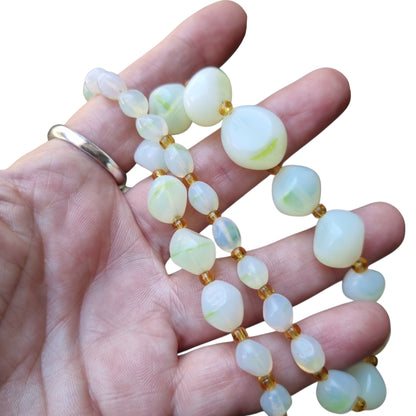 Vintage Opaline Glass Beaded Graduated Iridescent Necklace, Mid Century 1950s-1960s