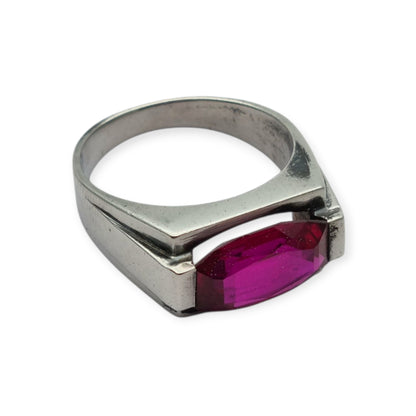 Art Deco silver ring with emerald-cut red spinel, circa 1940