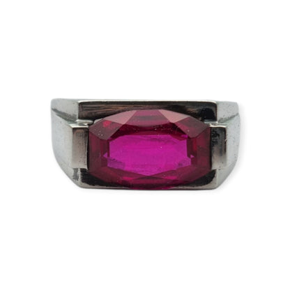 Art Deco silver ring with emerald-cut red spinel, circa 1940