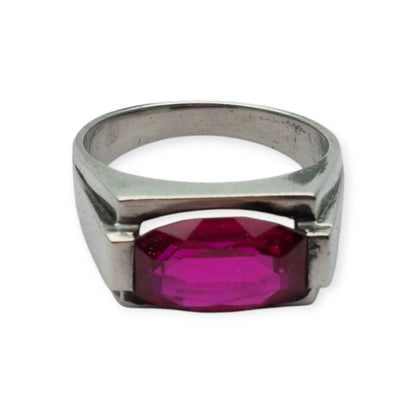 Art Deco silver ring with emerald-cut red spinel, circa 1940