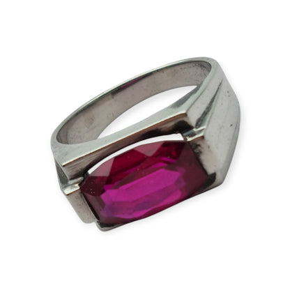 Art Deco silver ring with emerald-cut red spinel, circa 1940