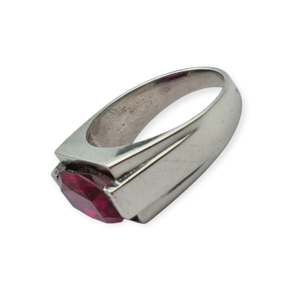 Art Deco silver ring with emerald-cut red spinel, circa 1940