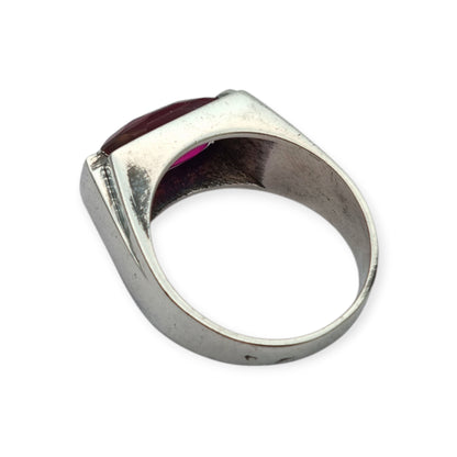 Art Deco silver ring with emerald-cut red spinel, circa 1940