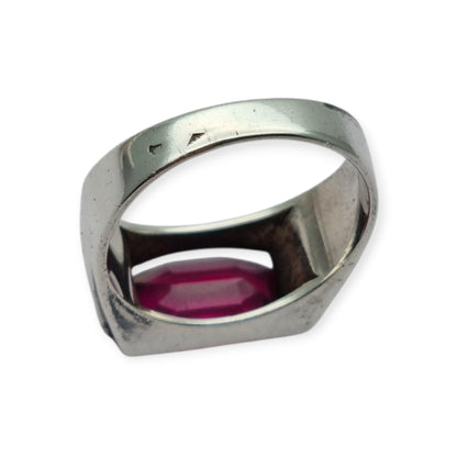 Art Deco silver ring with emerald-cut red spinel, circa 1940