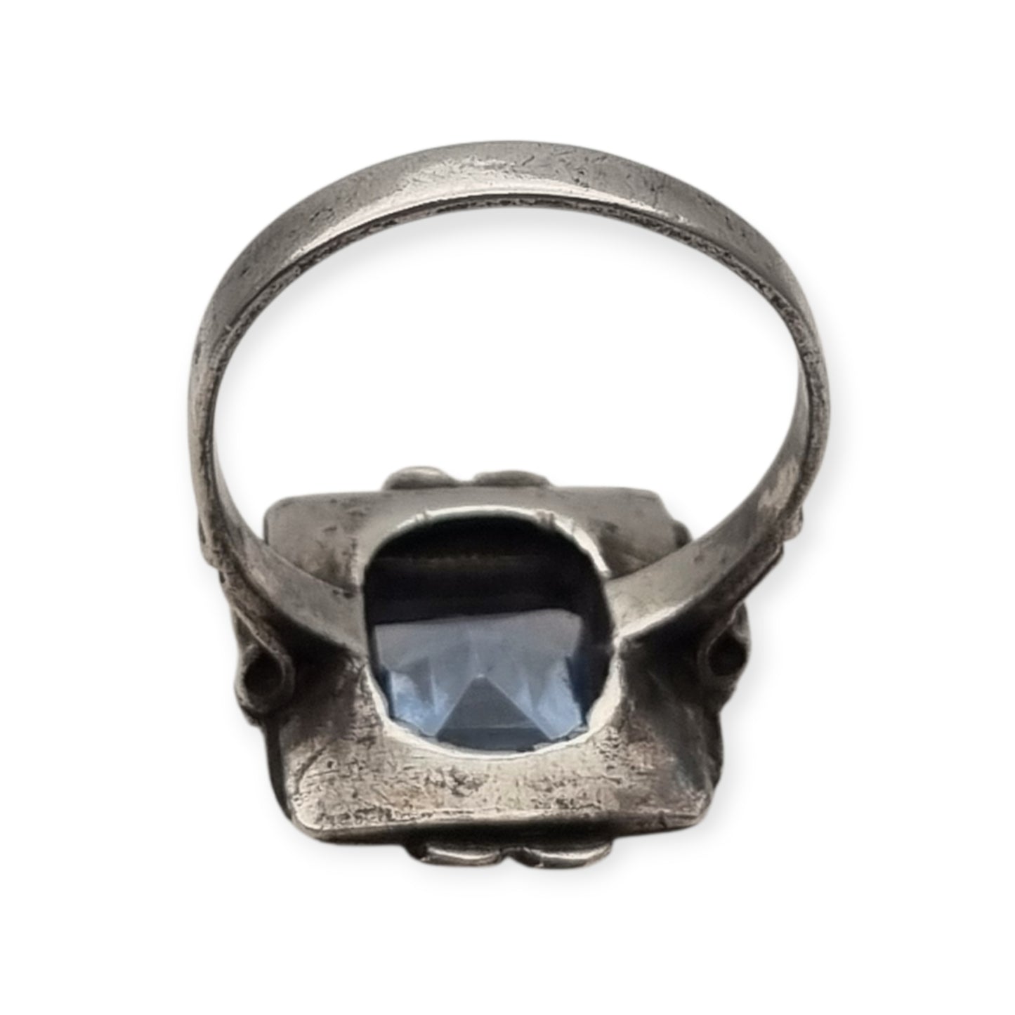 Catalan Art Deco silver and gold-plated ring with aquamarine blue glass, circa 1930