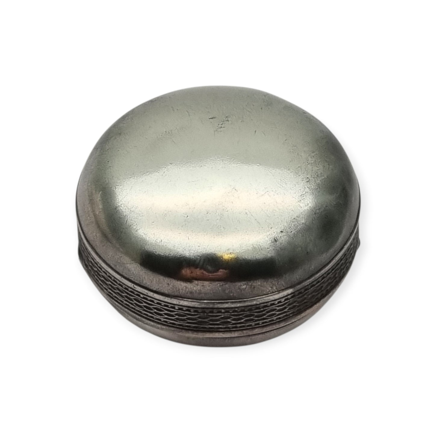 Antique German round .800 silver box engraved with ship and monogram, circa 1900