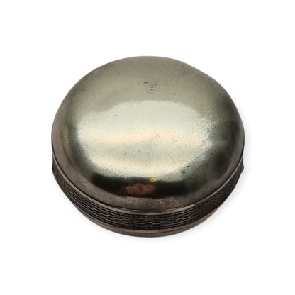 Antique German round .800 silver box engraved with ship and monogram, circa 1900