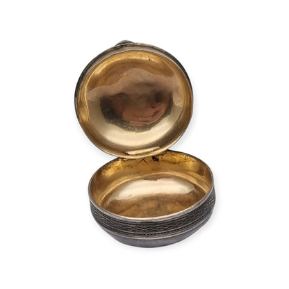Antique German round .800 silver box engraved with ship and monogram, circa 1900