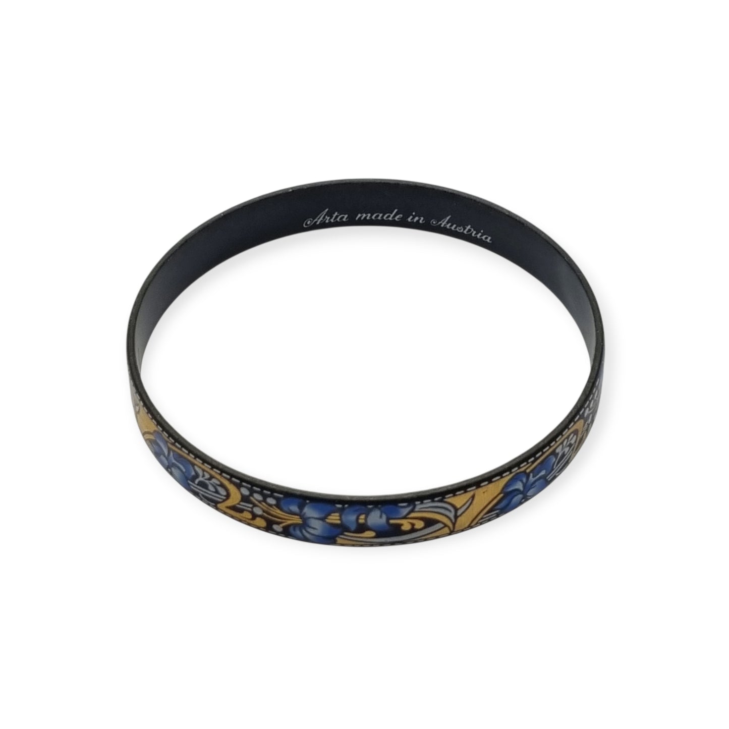 Brazalete vintage esmaltado Arta Austria con flores azules estilo Jugendstil, Circa 1980