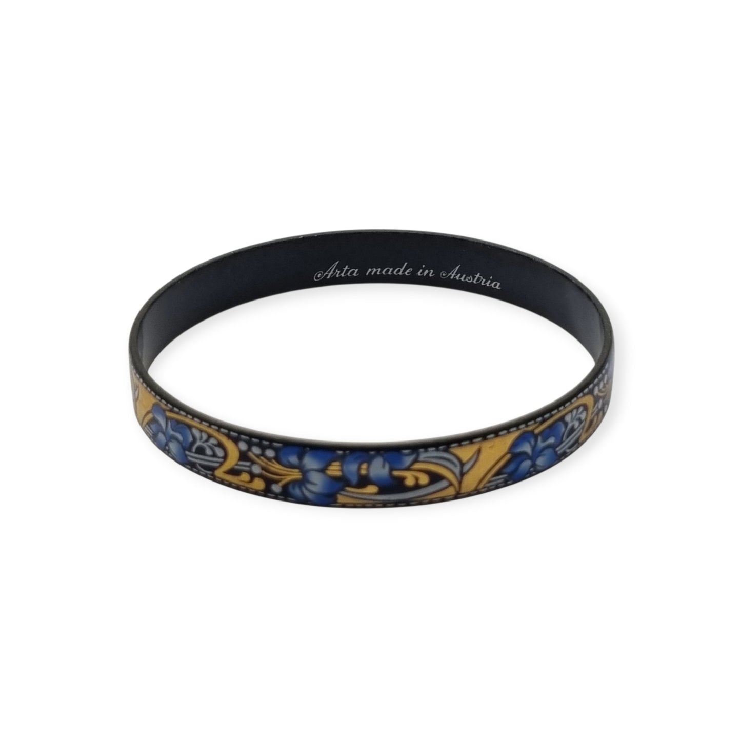 Brazalete vintage esmaltado Arta Austria con flores azules estilo Jugendstil, Circa 1980