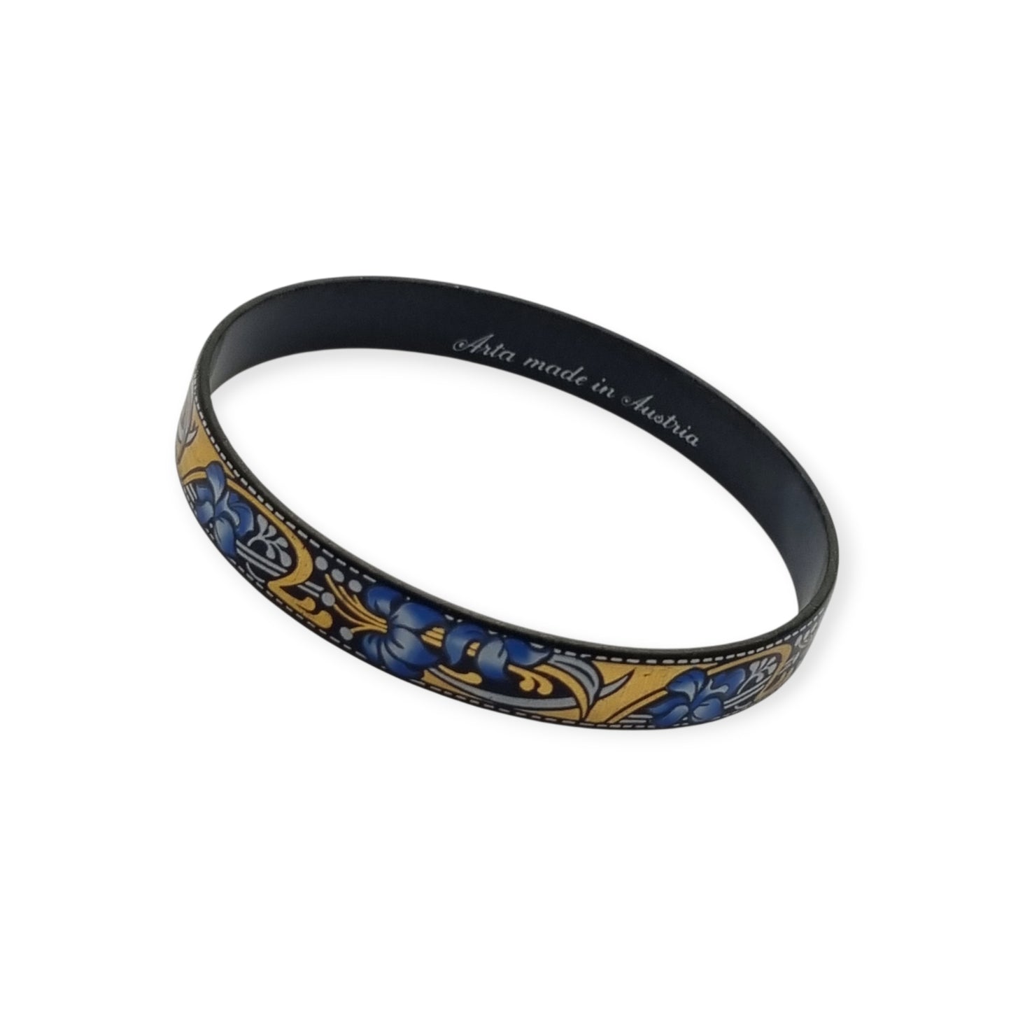 Brazalete vintage esmaltado Arta Austria con flores azules estilo Jugendstil, Circa 1980