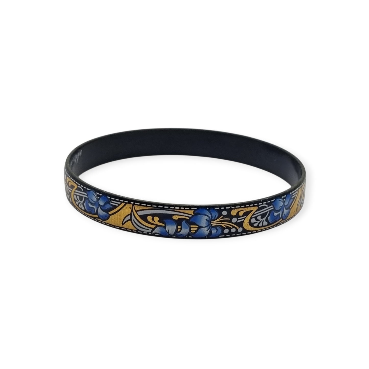 Brazalete vintage esmaltado Arta Austria con flores azules estilo Jugendstil, Circa 1980