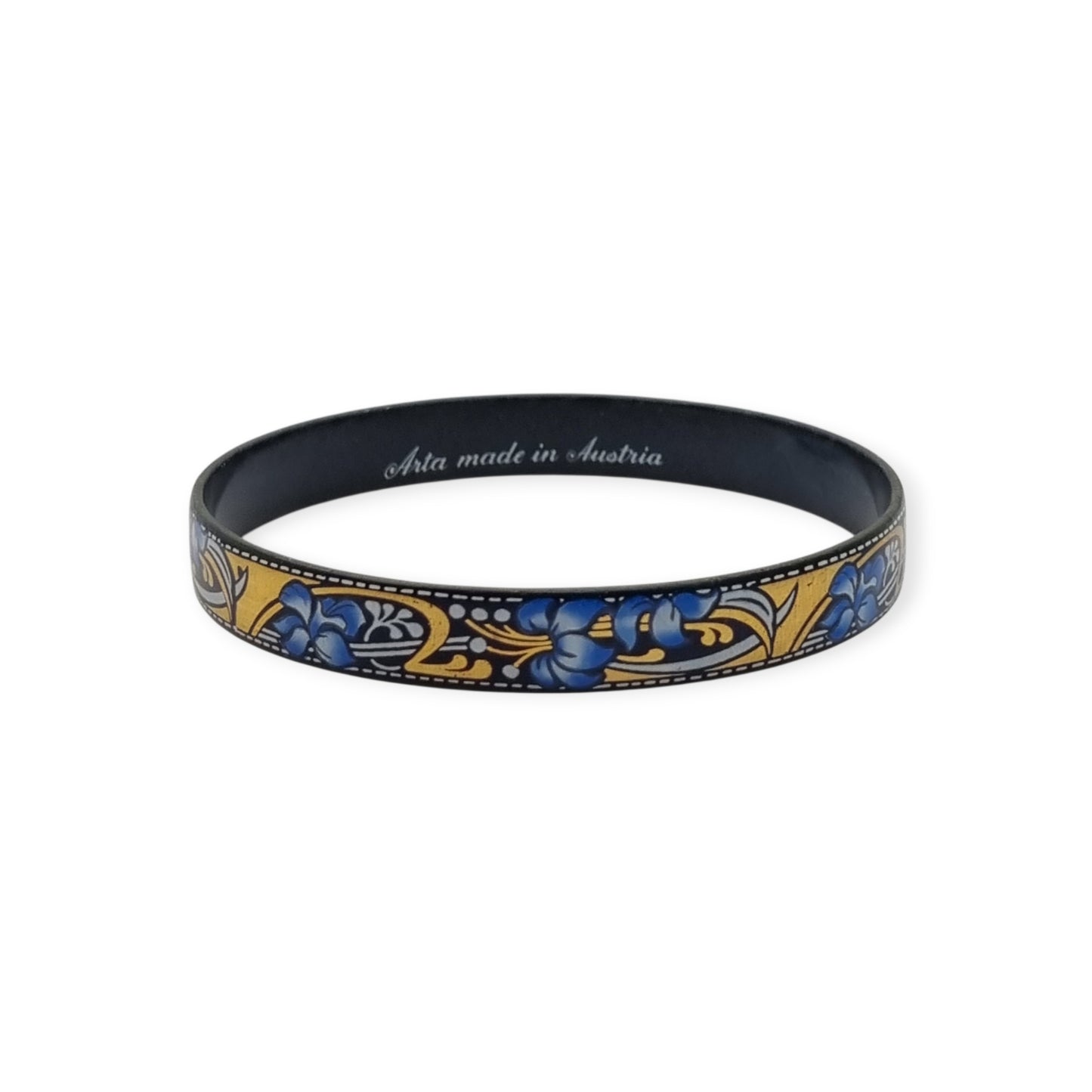 Brazalete vintage esmaltado Arta Austria con flores azules estilo Jugendstil, Circa 1980