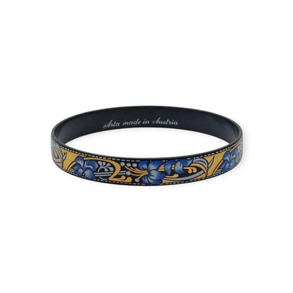 Brazalete vintage esmaltado Arta Austria con flores azules estilo Jugendstil, Circa 1980