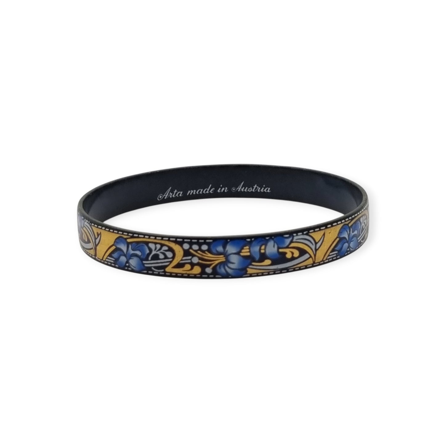 Brazalete vintage esmaltado Arta Austria con flores azules estilo Jugendstil, Circa 1980