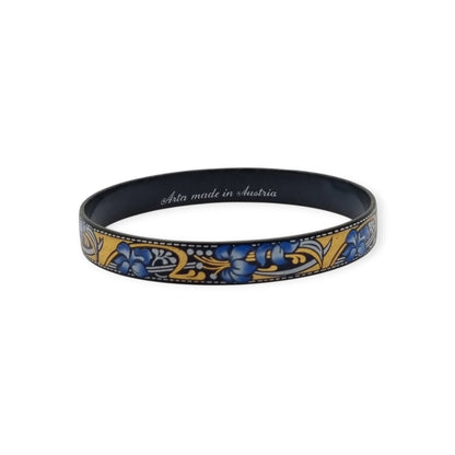 Brazalete vintage esmaltado Arta Austria con flores azules estilo Jugendstil, Circa 1980