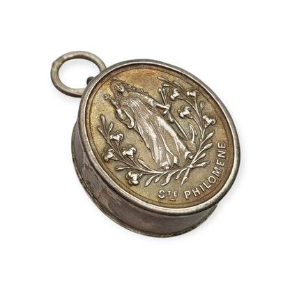 Antique Devotional Silver Reliquary of Saint Philomena with Original Sealed Relic circa 1900