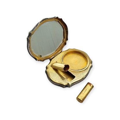 Italian L&N .800 Silver Powder Compact with Mirror and Lipstick Holder, Art Deco Makeup Case, circa 1930