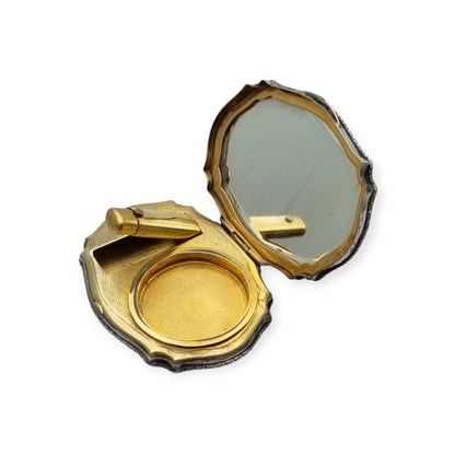 Italian L&N .800 Silver Powder Compact with Mirror and Lipstick Holder, Art Deco Makeup Case, circa 1930