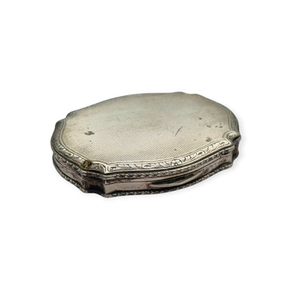 Italian L&N .800 Silver Powder Compact with Mirror and Lipstick Holder, Art Deco Makeup Case, circa 1930