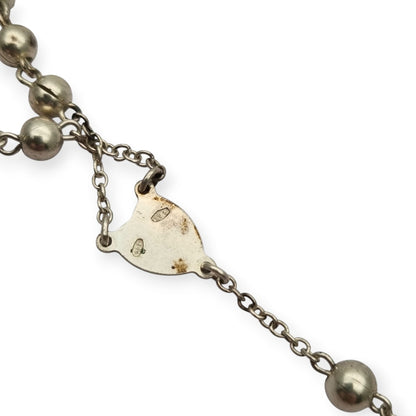 Rosario de plata 800 italiano con crucifijo, cuentas esféricas, joya religiosa vintage, circa 1960