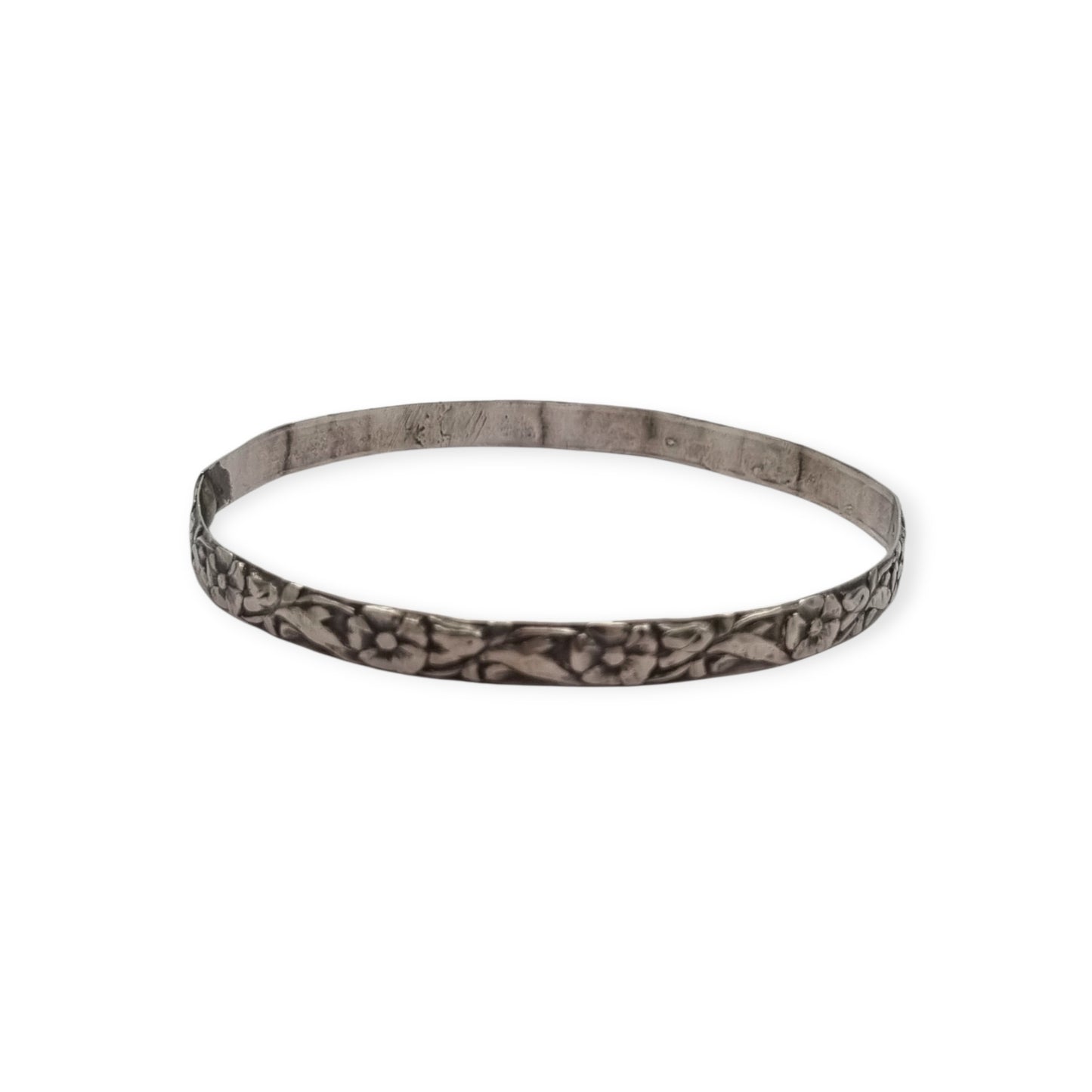 Vintage silver bracelet with embossed floral design circa 1950