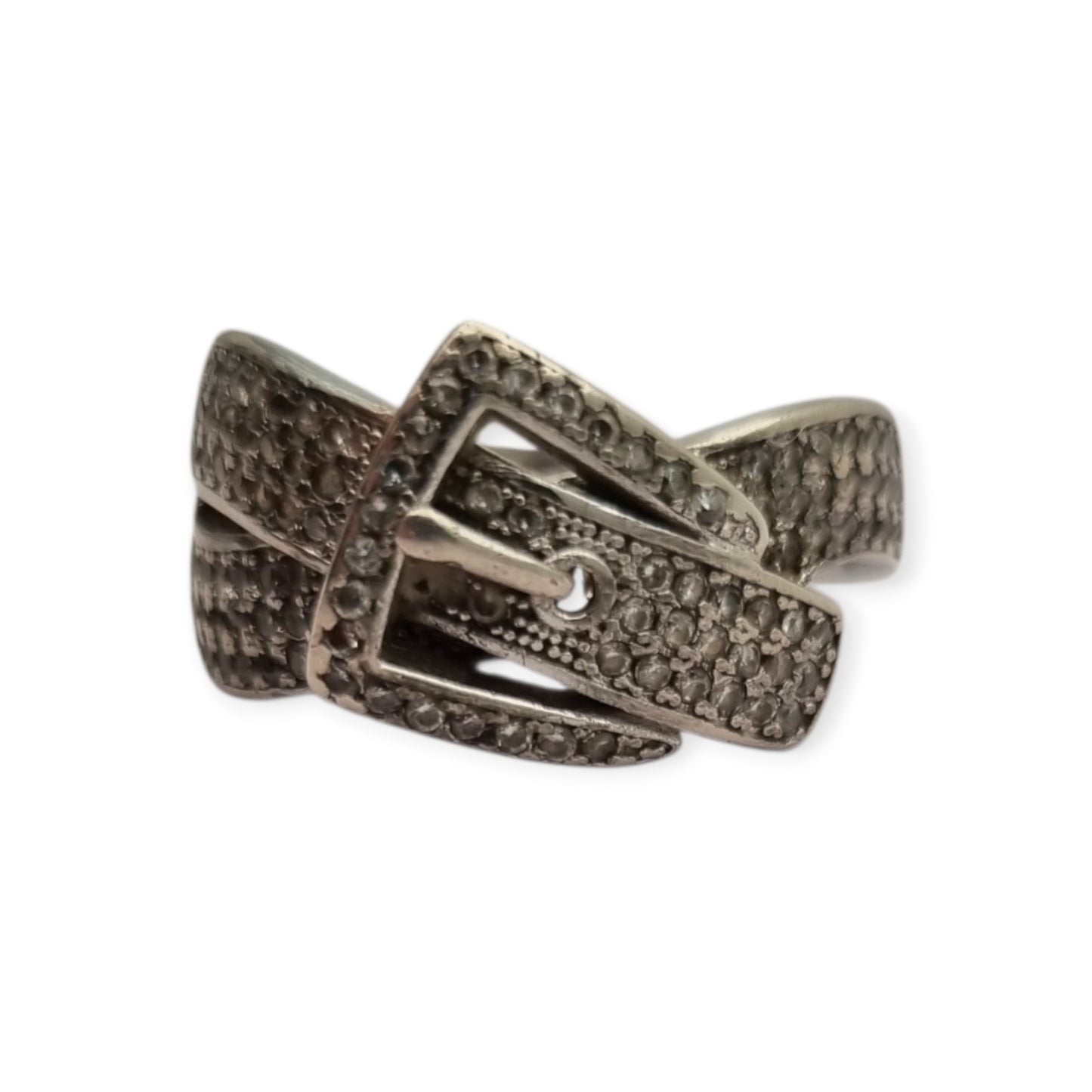 Anillo Vintage hebilla de plata de ley 925 con pavé de piedras estilo contemporáneo, siglo XX