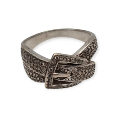 Anillo Vintage hebilla de plata de ley 925 con pavé de piedras estilo contemporáneo, siglo XX
