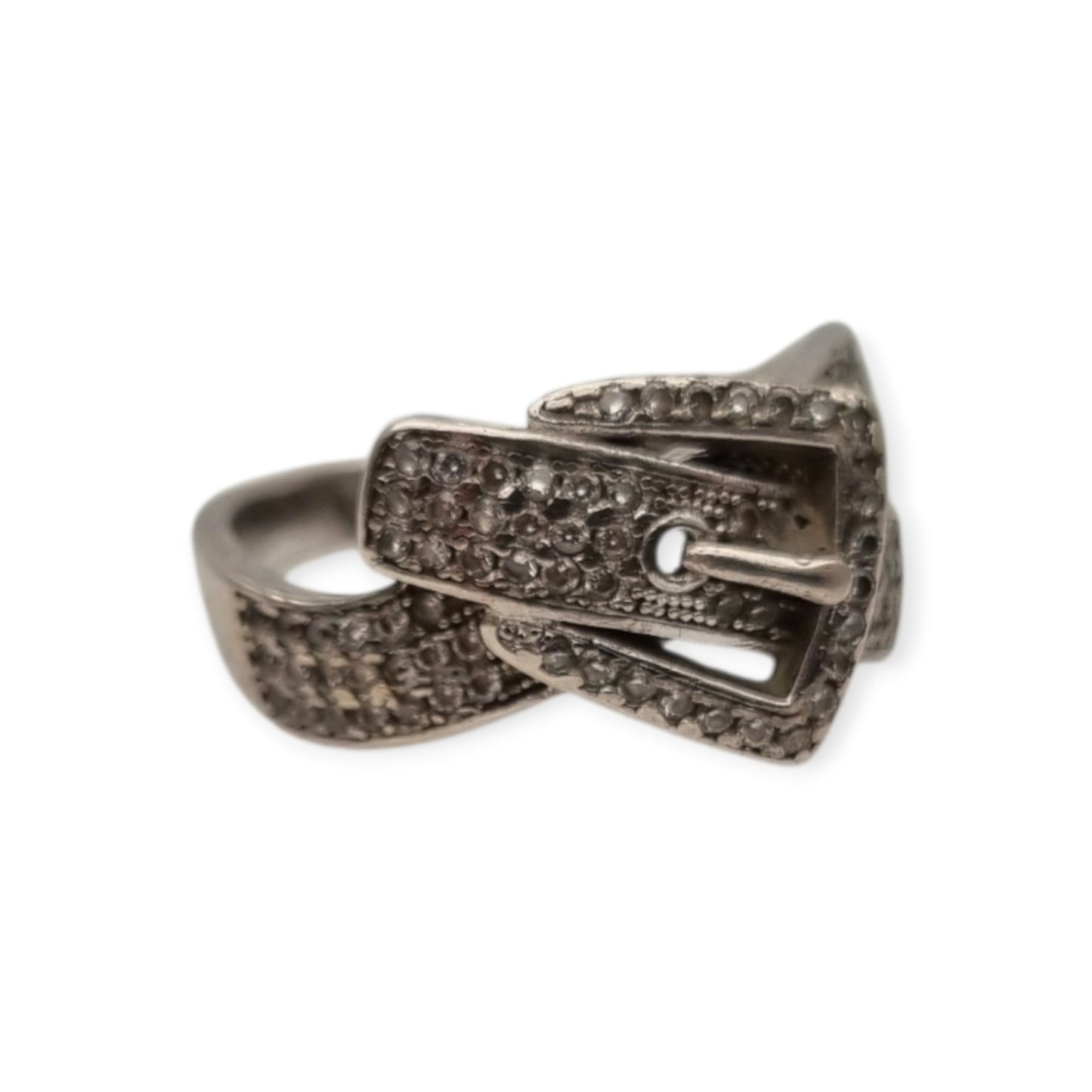Anillo Vintage hebilla de plata de ley 925 con pavé de piedras estilo contemporáneo, siglo XX